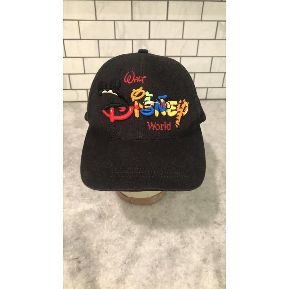VINTAGE Walt Disney World Hat Cap Snap Back Black Embroidered Mickey‎ Mens 90s